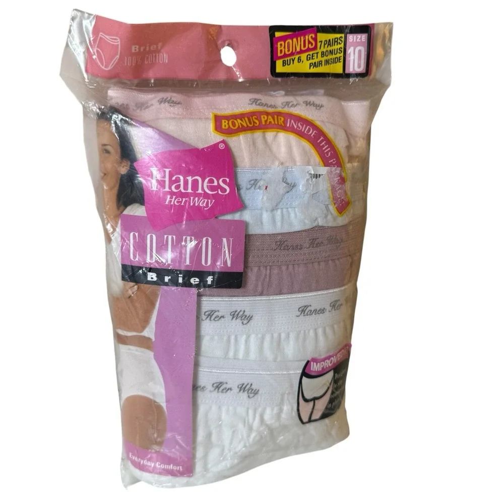 Vintage 2003 Hanes Her Way Cotton Brief Panties 7 Pair Size 10 NEW IN PACKAGE